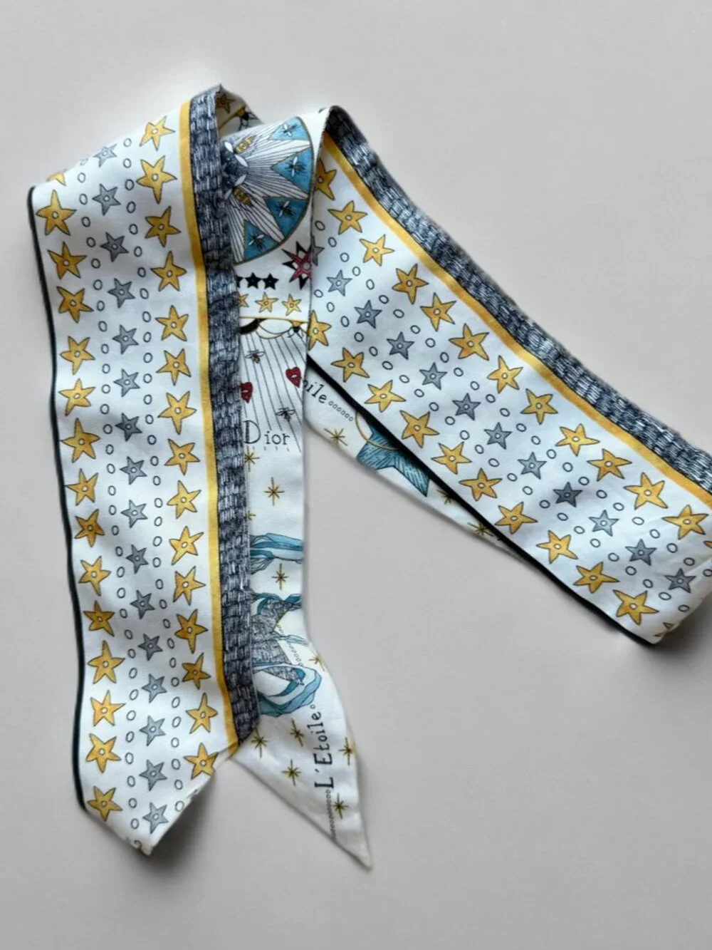 Christian Dior White Silk L'Etoile Tarot Card Mitzah Scarf